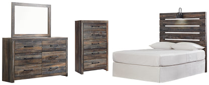 Drystan  Panel Headboard Bed With Mirrored Dresser And Chest