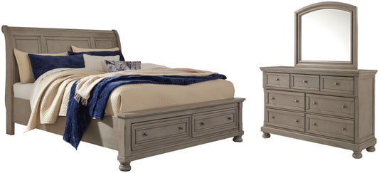 Lettner California  Sleigh Bed With Mirrored Dresser