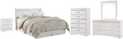 Anarasia  Sleigh Headboard Bed With Mirrored Dresser, Chest And Nightstand