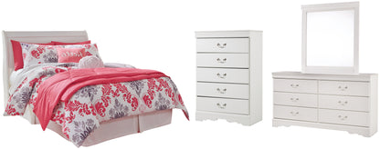 Anarasia  Sleigh Headboard Bed With Mirrored Dresser And Chest