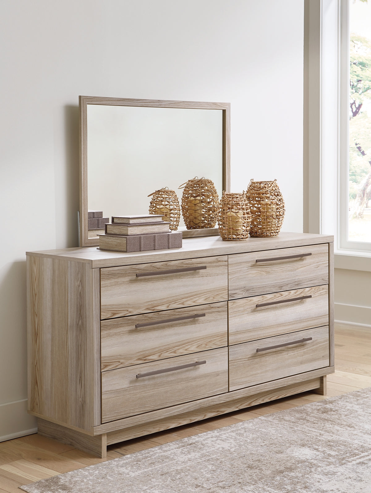 Hasbrick  Panel Headboard With Mirrored Dresser, Chest And 2 Nightstands