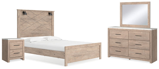 Senniberg  Panel Bed With Mirrored Dresser And Nightstand