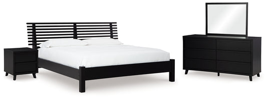 Danziar  Panel Bed With Mirrored Dresser And Nightstand