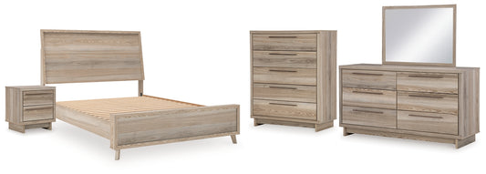 Hasbrick  Panel Bed With Mirrored Dresser, Chest And Nightstand