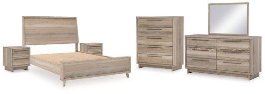 Hasbrick  Panel Bed With Mirrored Dresser, Chest And 2 Nightstands