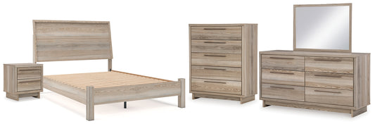 Hasbrick  Panel Bed With Mirrored Dresser, Chest And Nightstand