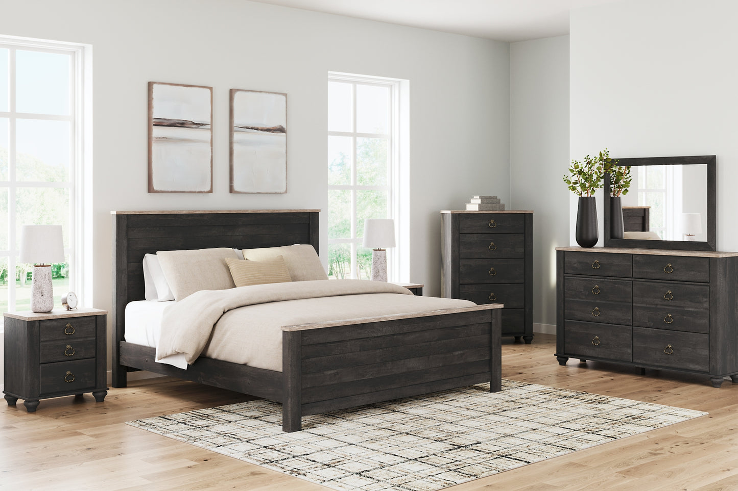 Nanforth  Panel Bed With Dresser And Nightstand