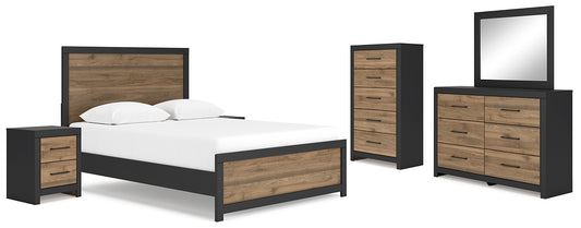 Vertani  Panel Bed With Mirrored Dresser, Chest And 2 Nightstands
