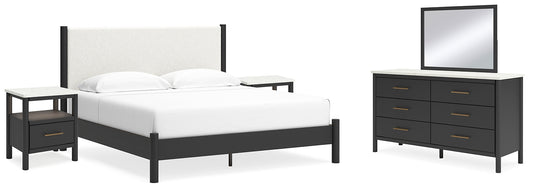 Cadmori  Upholstered Panel Bed With Mirrored Dresser And 2 Nightstands