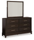 Neymorton  Upholstered Panel Bed With Mirrored Dresser