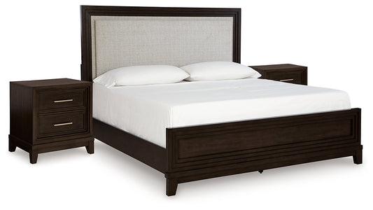 Neymorton California  Upholstered Panel Bed With 2 Nightstands