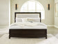 Neymorton  Upholstered Panel Bed With Mirrored Dresser And 2 Nightstands
