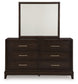 Neymorton California  Upholstered Panel Bed With Mirrored Dresser, Chest And Nightstand