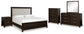 Neymorton California  Upholstered Panel Bed With Mirrored Dresser, Chest And Nightstand