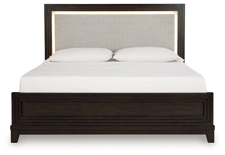 Neymorton  Upholstered Panel Bed With 2 Nightstands