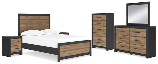 Vertani  Panel Bed With Mirrored Dresser, Chest And 2 Nightstands