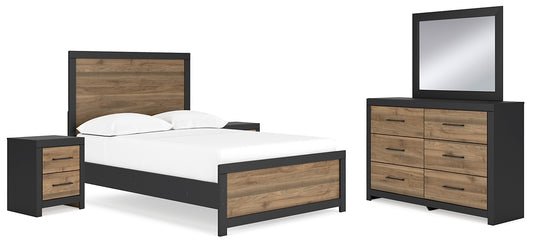 Vertani  Panel Bed With Mirrored Dresser And 2 Nightstands