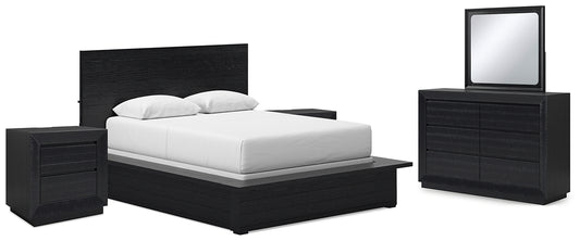 Londer  Panel Bed With Mirrored Dresser And 2 Nightstands