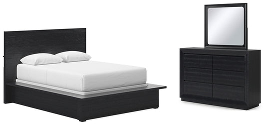 Londer  Panel Bed With Mirrored Dresser