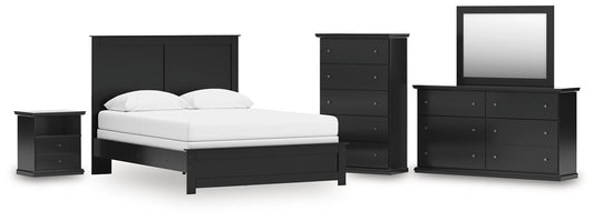 Panel Bed With Mirrored Dresser, Chest And Nightstand