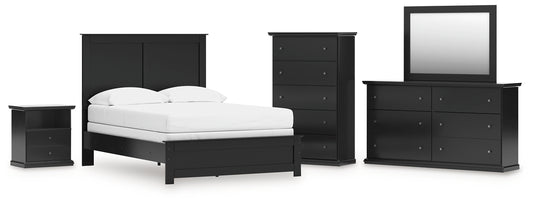 Panel Bed With Mirrored Dresser, Chest And Nightstand