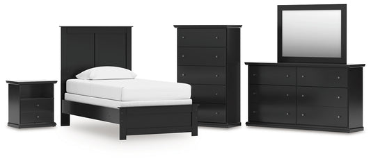 Panel Bed With Mirrored Dresser, Chest And Nightstand