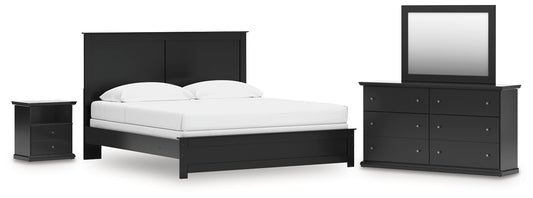 Panel Bed With Mirrored Dresser And Nightstand