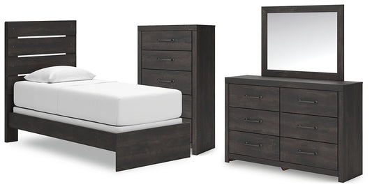 Hollivern  Panel Bed With Mirrored Dresser And Chest
