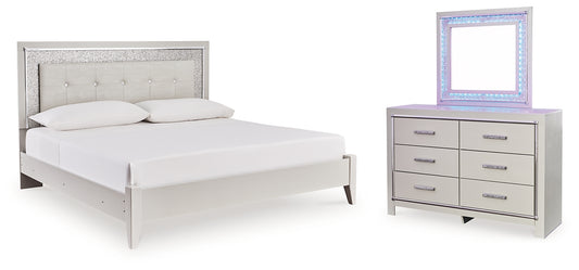 Zyniden  Upholstered Panel Bed With Mirrored Dresser