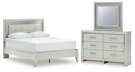 Zyniden  Upholstered Panel Bed With Mirrored Dresser