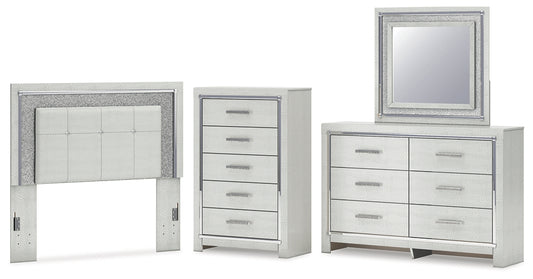 Zyniden  Upholstered Panel Headboard With Mirrored Dresser And Chest