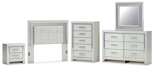 Zyniden  Upholstered Panel Headboard With Mirrored Dresser, Chest And Nightstand