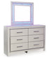 Zyniden  Upholstered Panel Headboard With Mirrored Dresser And Nightstand