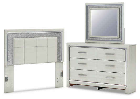 Zyniden  Upholstered Panel Headboard With Mirrored Dresser