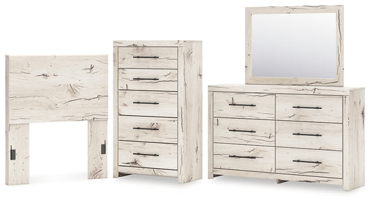 Panel Headboard With Mirrored Dresser And Chest