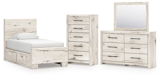 Panel Bed With Storage With Mirrored Dresser And Chest