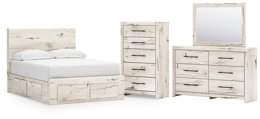 Panel Storage Bed With Mirrored Dresser And Chest