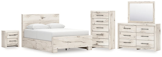 Panel Bed With Mirrored Dresser, Chest And Nightstand