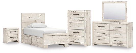 Panel Bed With Mirrored Dresser, Chest And Nightstand