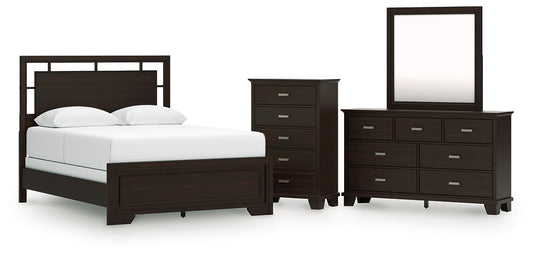 Covetown  Panel Bed With Mirrored Dresser And Chest