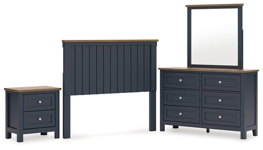 Landocken  Panel Headboard With Mirrored Dresser And Nightstand