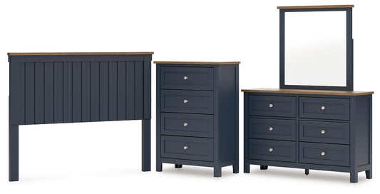 Landocken  Panel Headboard With Mirrored Dresser And Chest