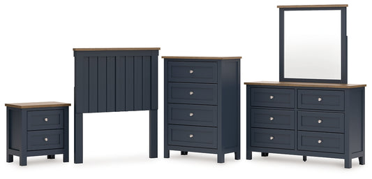 Landocken  Panel Headboard With Mirrored Dresser, Chest And Nightstand
