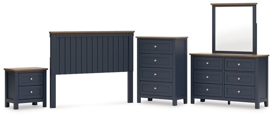 Landocken  Panel Headboard With Mirrored Dresser, Chest And Nightstand