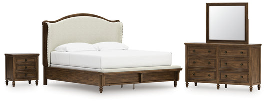 Sturlayne  Upholstered Panel Bed With Mirrored Dresser And Nightstand