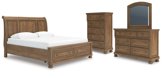 Feddinger  Storage Sleigh Bed With Mirrored Dresser And Chest