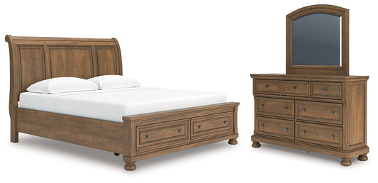 Feddinger  Storage Sleigh Bed With Mirrored Dresser