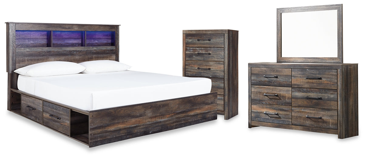 Drystan  Bookcase Bed With 2 Storage Drawers With Mirrored Dresser And Chest