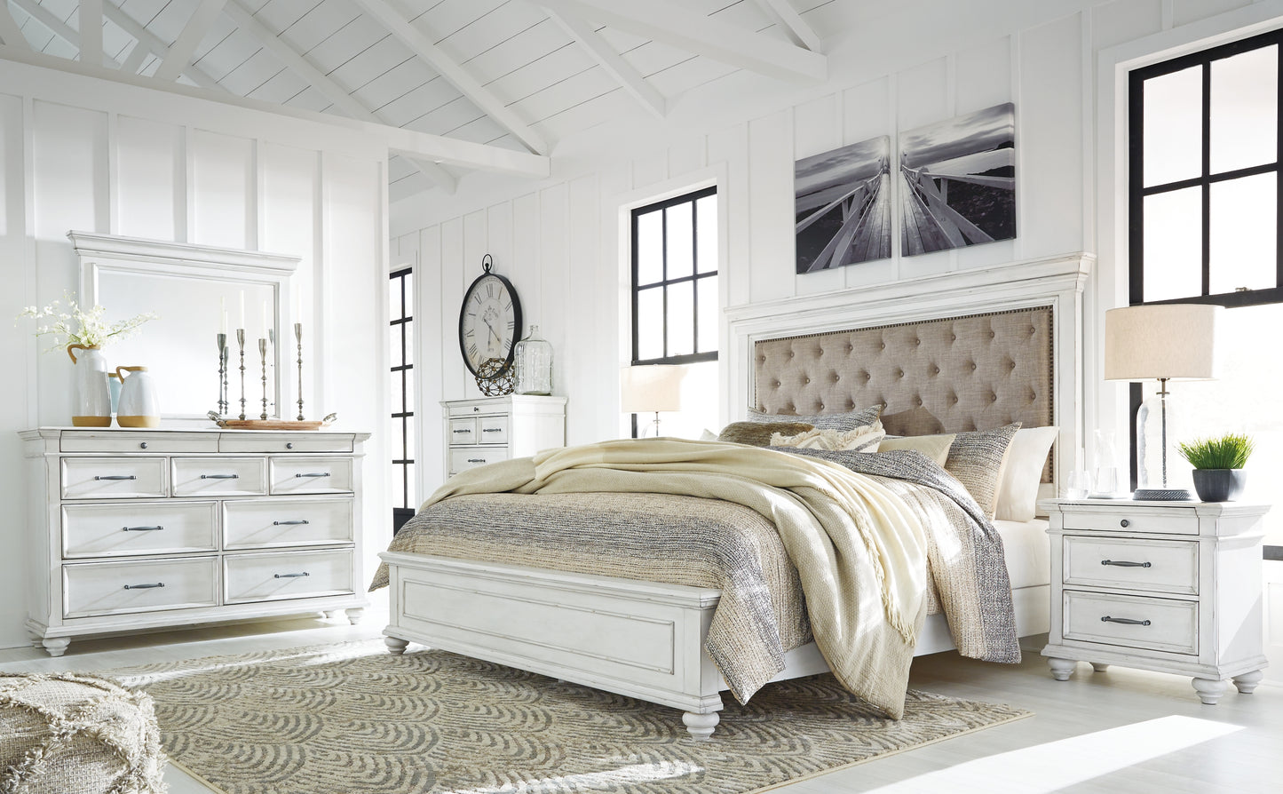 Kanwyn  Panel Bed With Mirrored Dresser And Chest