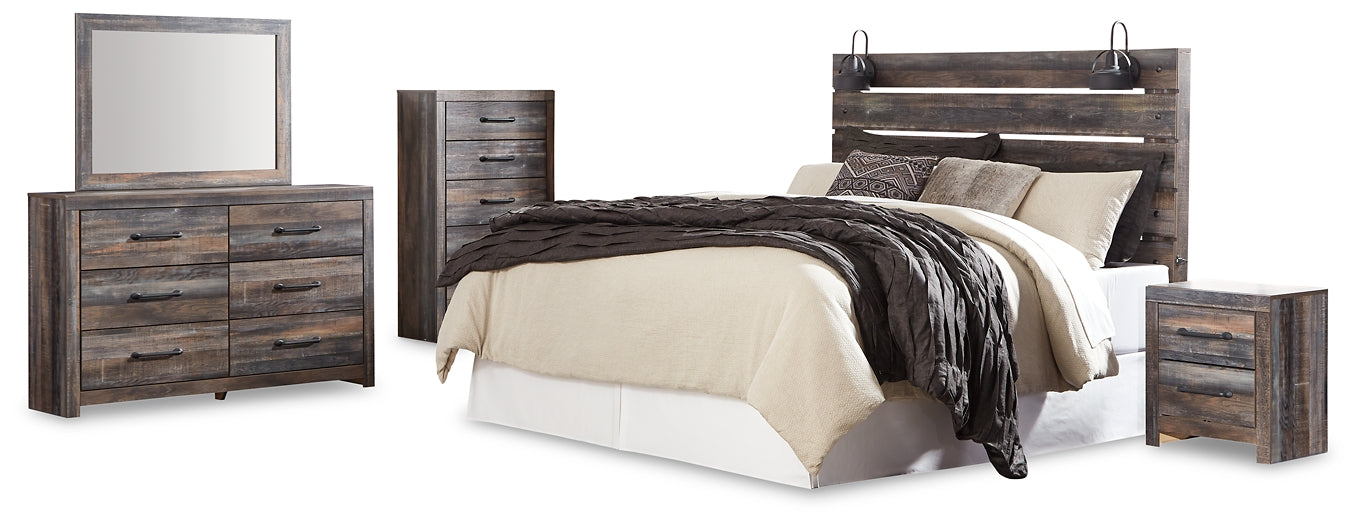 Drystan  Panel Headboard Bed With Mirrored Dresser, Chest And Nightstand